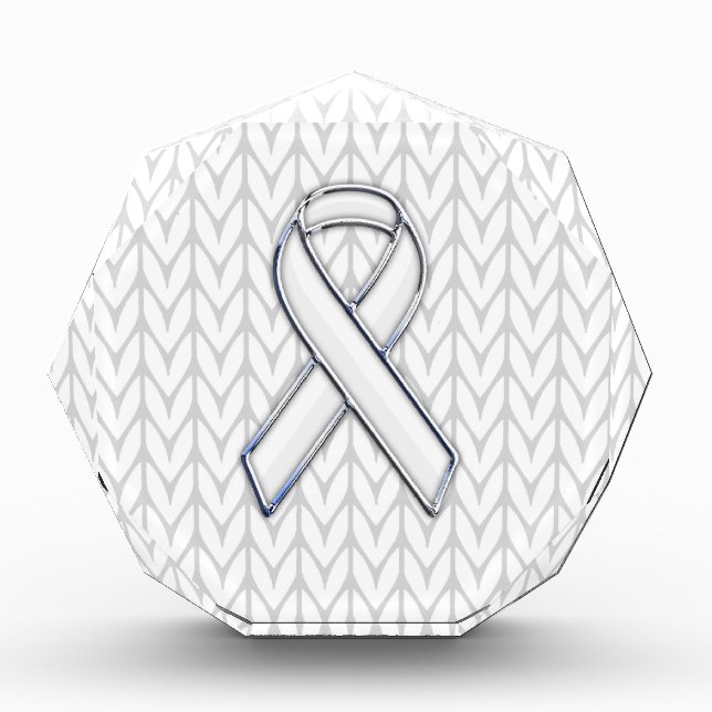 Chrome Like White Knit Ribbon Awareness Print Acrylic Award (Front)