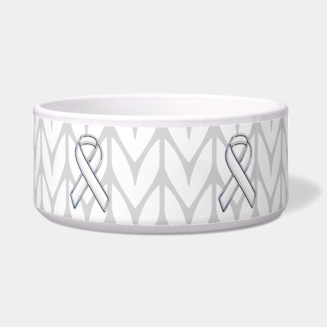 Chrome Like White Knit Ribbon Awareness Print Bowl (Front)