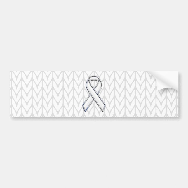 Chrome Like White Knit Ribbon Awareness Print Bumper Sticker (Front)