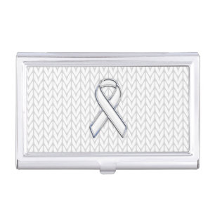 Chrome Like White Knit Ribbon Awareness Print Case For Business Cards