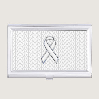 Chrome Like White Knit Ribbon Awareness Print Case For Business Cards