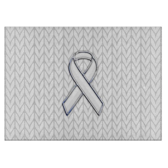 Chrome Like White Knit Ribbon Awareness Print Cutting Board (Front)