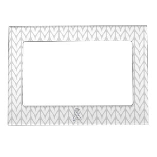 Chrome Like White Knit Ribbon Awareness Print Magnetic Frame