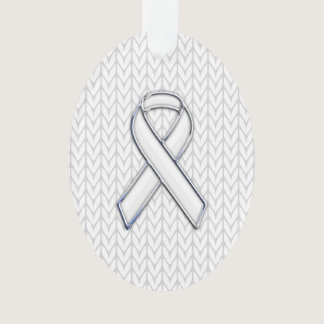 Chrome Like White Knit Ribbon Awareness Print Ornament