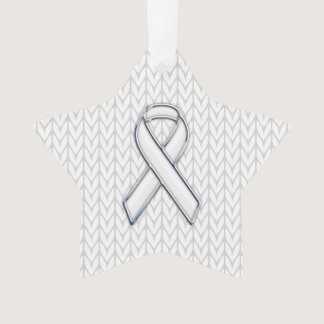 Chrome Like White Knit Ribbon Awareness Print Ornament