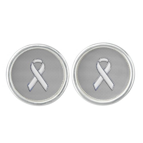 Chrome Like White Ribbon Awareness Carbon Fiber Cufflinks