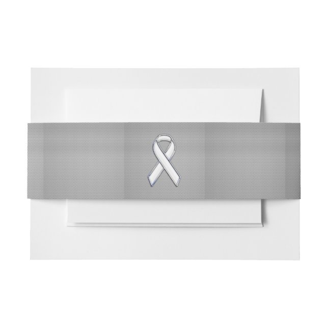 Chrome Like White Ribbon Awareness Carbon Fiber Invitation Belly Band (Front Example)