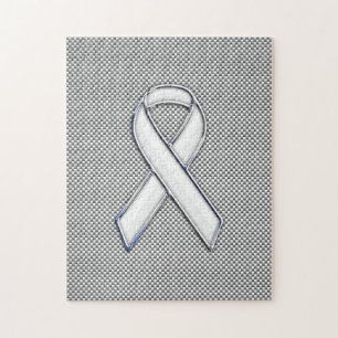 Chrome Like White Ribbon Awareness Carbon Fiber Jigsaw Puzzle