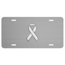 Chrome Like White Ribbon Awareness Carbon Fiber License Plate