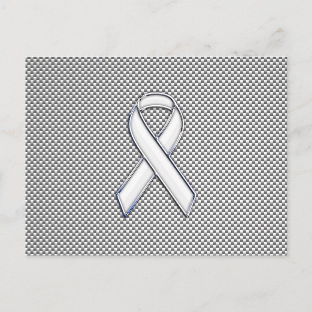Chrome Like White Ribbon Awareness Carbon Fiber Postcard (Front)