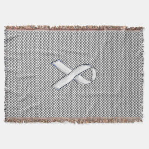 Chrome Like White Ribbon Awareness Carbon Fiber Throw Blanket