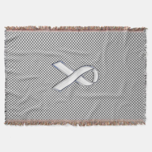 Chrome Like White Ribbon Awareness Carbon Fiber Throw Blanket (Front)