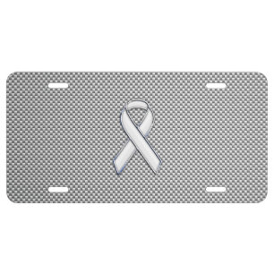 Chrome Like White Ribbon Awareness Carbon Fibre License Plate