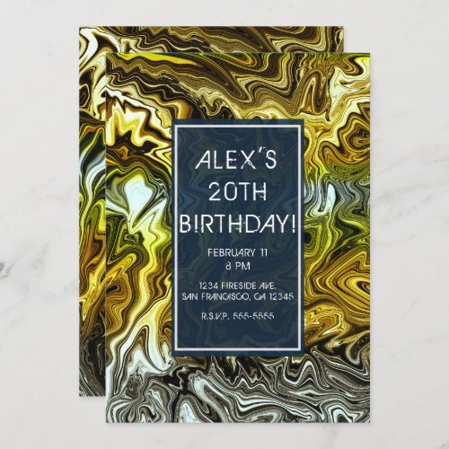 Chrome Liquid Metallic Gold Silver Birthday Party Invitation