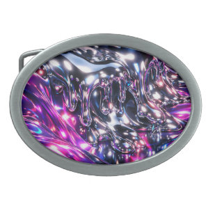 Chrome Liquid Purple Abstract Belt Buckle