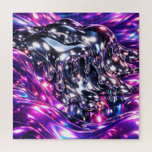 Chrome Liquid Purple Abstract Jigsaw Puzzle