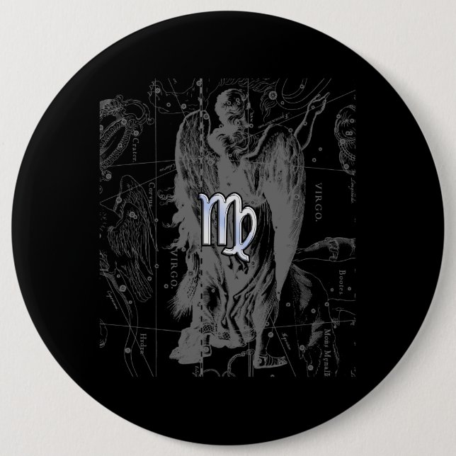 Chrome looks Virgo Zodiac Sign on Hevelius Pinback Button (Front)