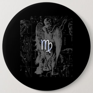 Chrome looks Virgo Zodiac Sign on Hevelius Pinback Button