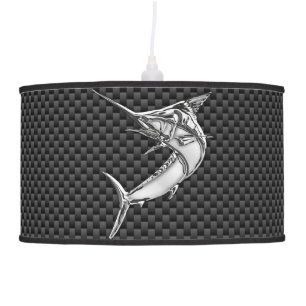 Chrome Marlin Fish on Carbon Fiber Ceiling Lamp