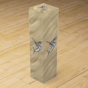 Chrome Marlin Fish on Sandy Beach Wine Gift Box
