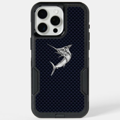 Chrome Marlin on Carbon Fiber iPhone 15 Pro Max Case