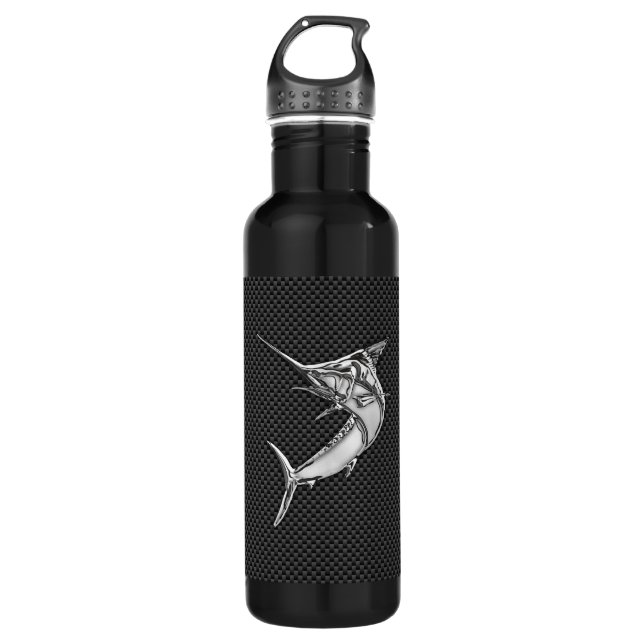 Chrome Marlin on Carbon Fiber Water Bottle (Front)