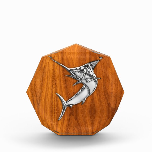 Chrome Marlin on Teak Wood Award (Front)