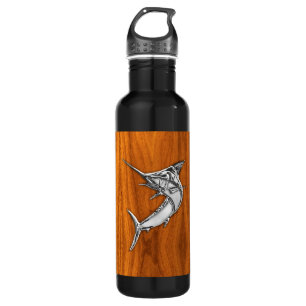 Chrome Marlin on Teak Wood Water Bottle
