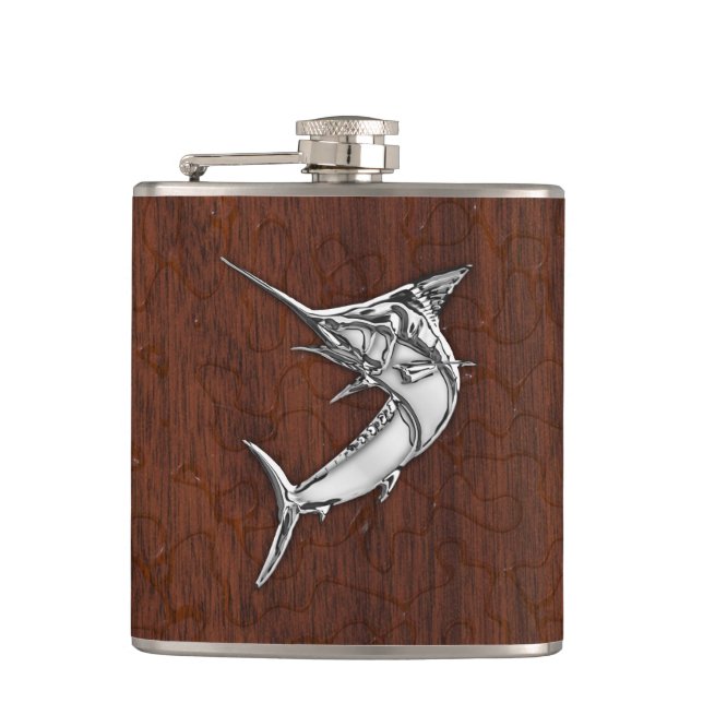 Chrome Marlin on Wet Mahogany Print Flask (Front)