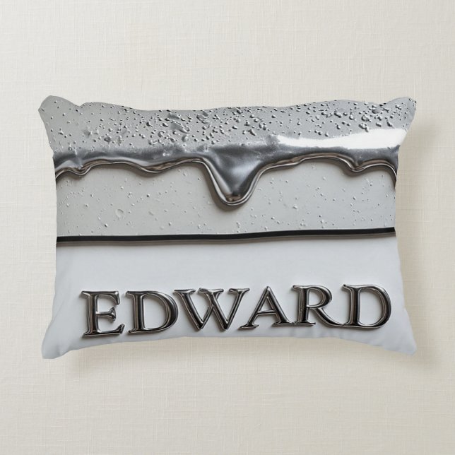 Chrome Melt Effect Silver Glossy Futuristic Luxury Accent Pillow (Front)