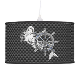 Chrome Mermaid on Carbon Fiber Hanging Lamp