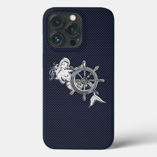 Chrome Mermaid on Carbon Fiber Print iPhone 13 Pro Case