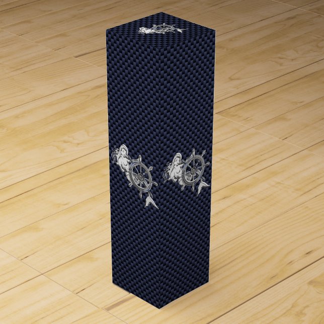 Chrome Mermaid on Carbon Fiber Print Wine Box (Front)