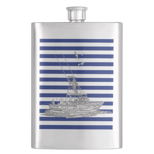 Chrome Mermaid on Navy Stripes Print Flask