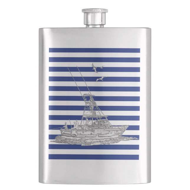 Chrome Mermaid on Navy Stripes Print Flask (Front)
