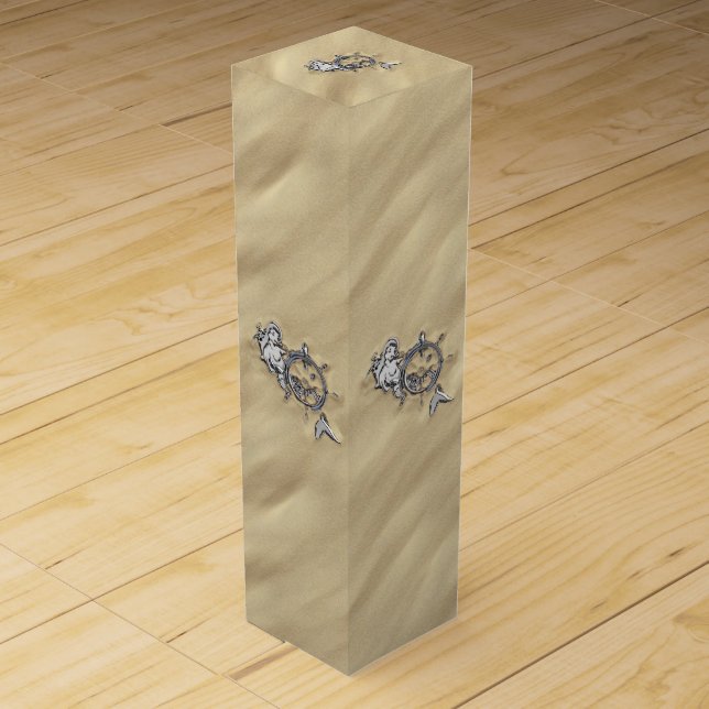 Chrome Mermaid on Sandy Beach Wine Box (Front)