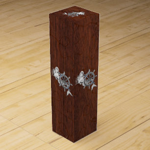 Chrome Mermaid on Wet Mahogany Veneer Print Wine Gift Box