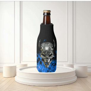 Chrome Metal Demon Skull Blue Flame Bottle Cooler