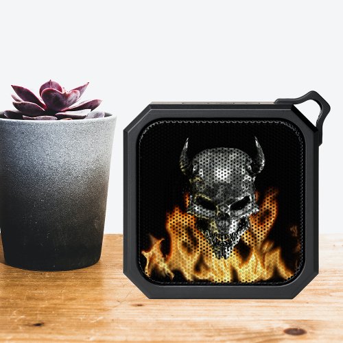 Chrome Metal Demon Skull in Flames Bluetooth Speaker