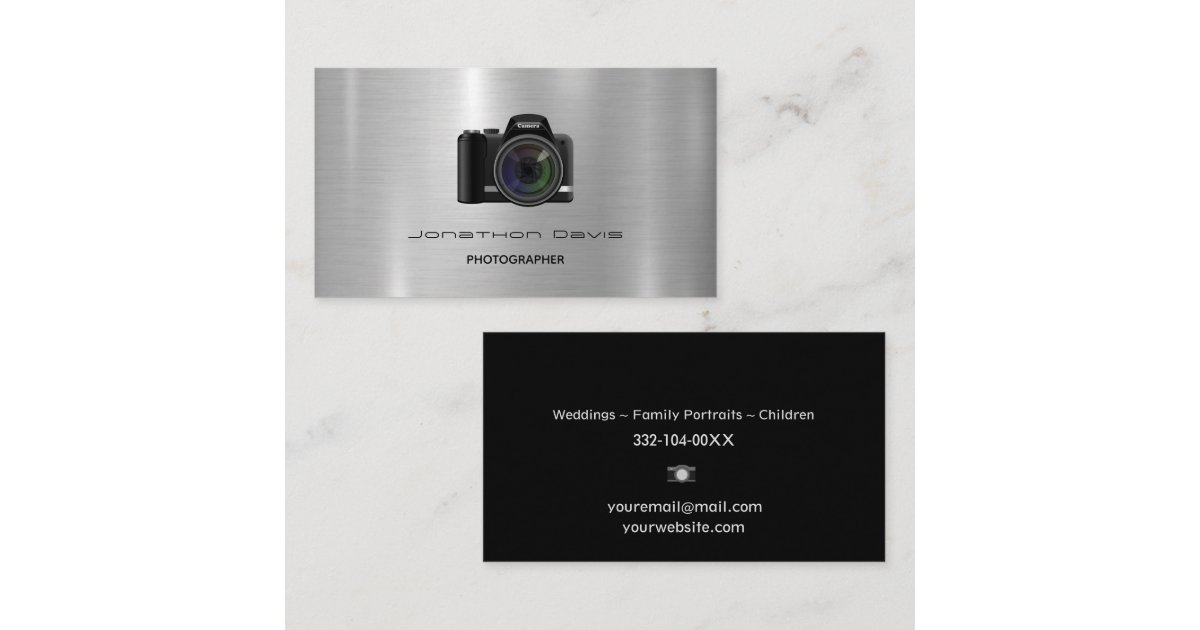 Chrome Metal Design Photography Camera Business Card | Zazzle