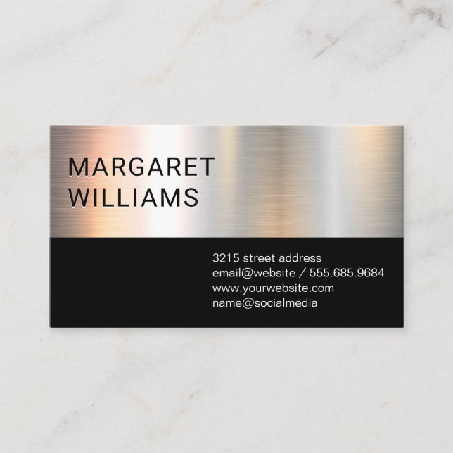 Chrome Metallic Black Color Block Business Card (Front)