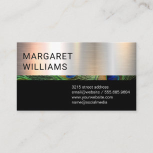 Chrome Metallic Black Peacock Pattern Business Card