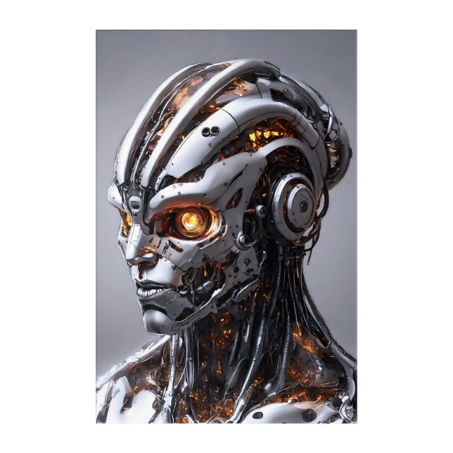 Chrome Metallic Cyborg Sci-Fi AI Android Acrylic Print (Front)
