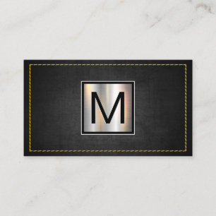 Chrome Metallic Dark Texture Yellow Stitched Business Card
