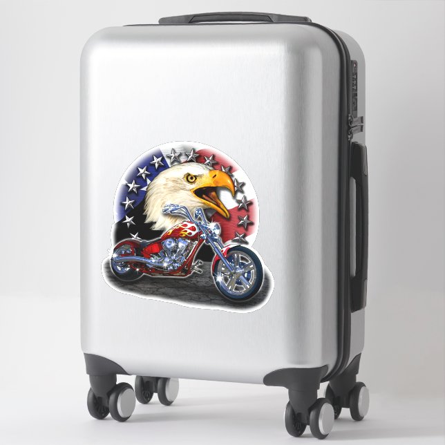 Chrome Motorcycle Chopper Patriotic Eagle USA Flag Sticker (Suitcase)