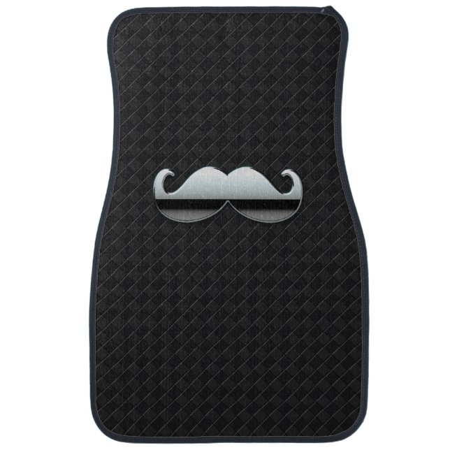 Chrome Mustache on Black Checkers Print Car Mat (Front)