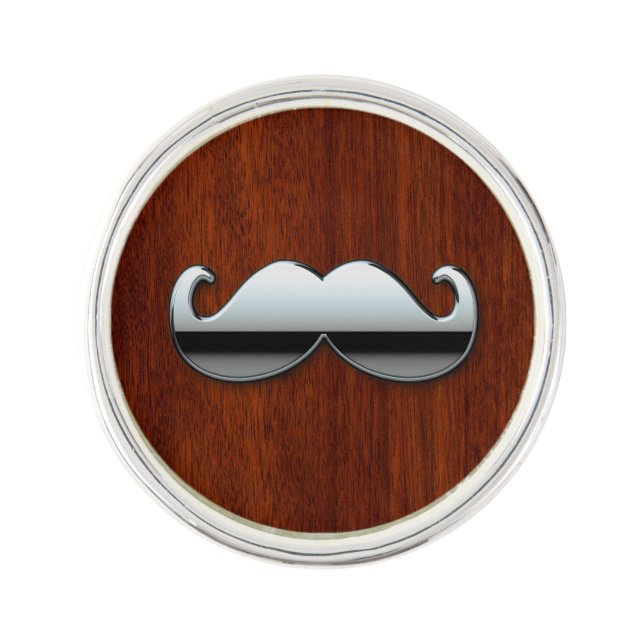 Chrome Mustache on Mahogany Fiber Print Pin (Front)