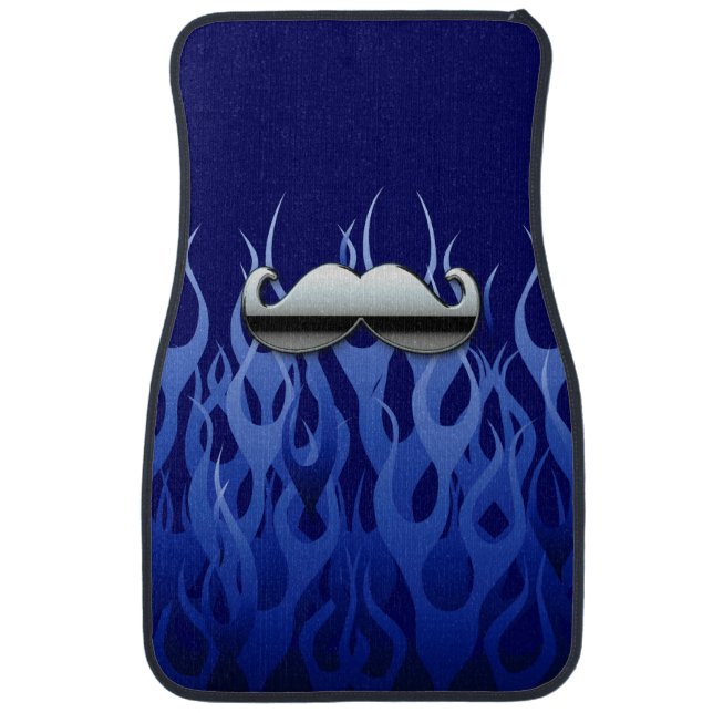 Chrome Mustache on Midnight Flames Print Car Floor Mat (Front)
