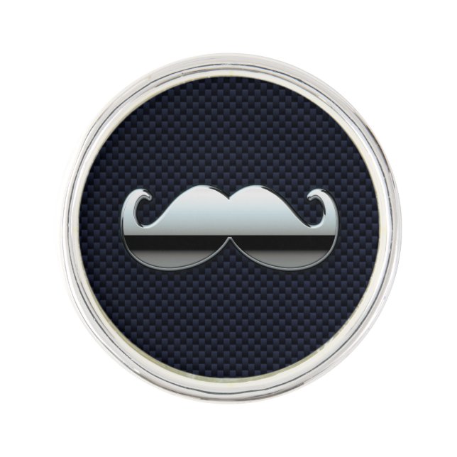 Chrome Mustache on Racing Carbon Fiber Print Lapel Pin (Front)
