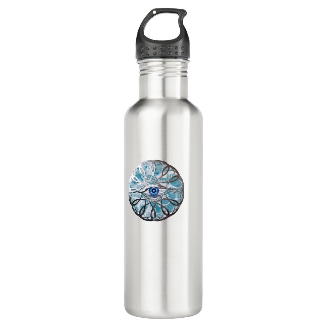 Chrome Mystical Eye Design Stainless Steel Water Bottle (Front)